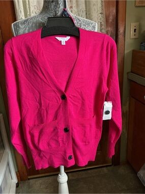 Time and Tru Hot Pink V-Neck Button Front Cardigan